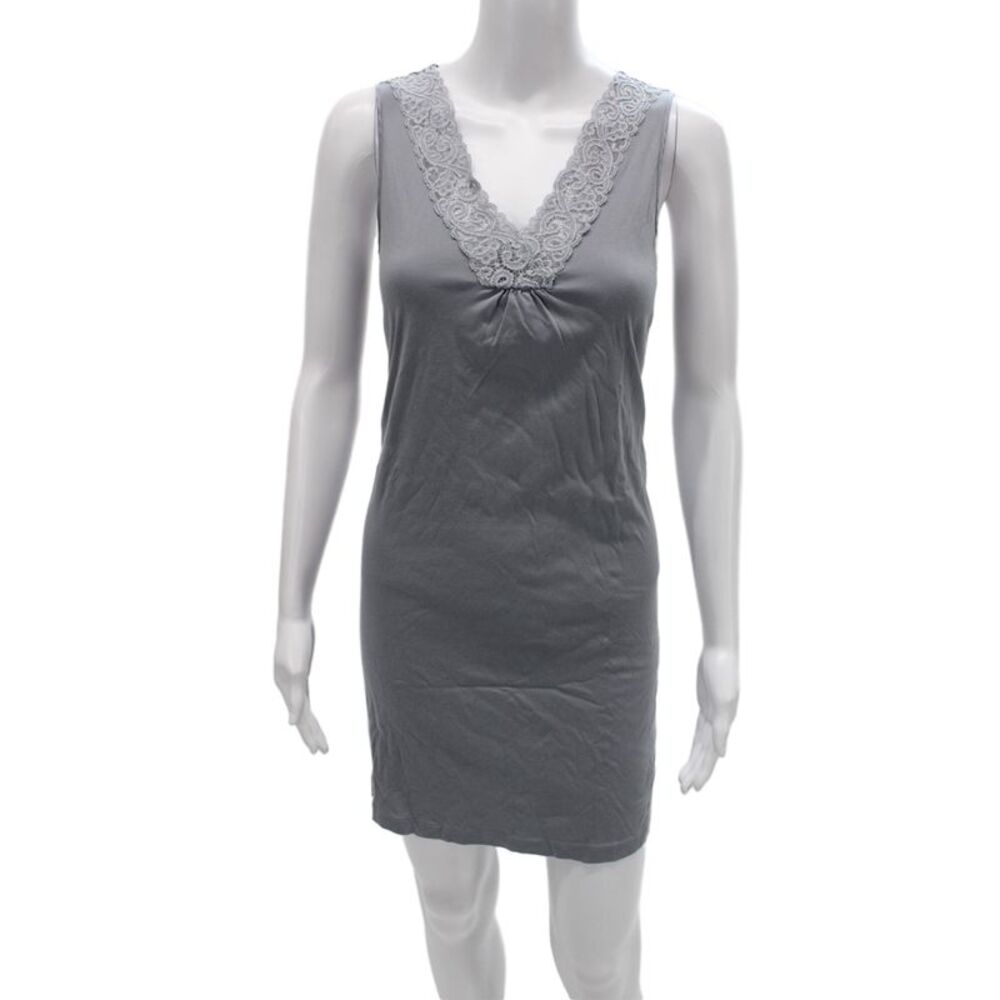 Hanro Womens Night Dress Gray V Neck Sleeveless Short Solid Size XS